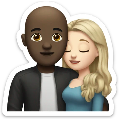 White girl dark hair kissing bald half black man sticker