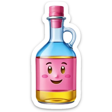 Smiling bottle of oil blue top pink outside with logo that says Diddy oil sticker