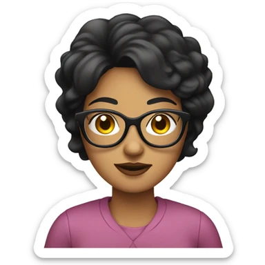 Design an emoji of a woman with black hair and glasses.  sticker