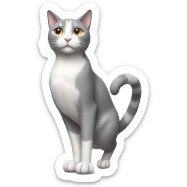 Gray and white cat on two legs sticker