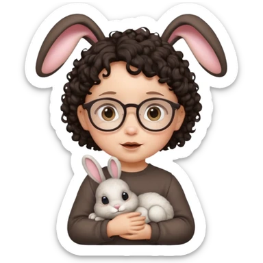 bunny ear wearing small baby dark haired curly spectacled sticker