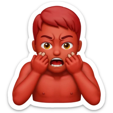Create an emoji choking violently with hands on neck looking mad sticker