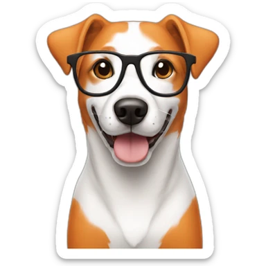 an orange and white dog with glasses sticker