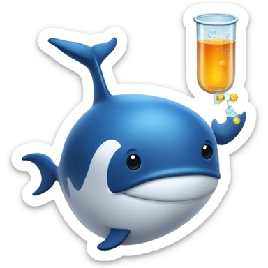 Give me a whale holding a science beaker  sticker