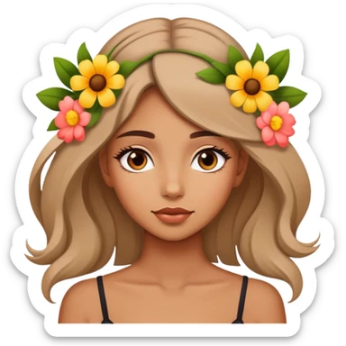 Beautiful girl with flowers on her head sticker