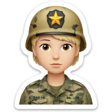 a soldier with short blonde hair in camo sticker
