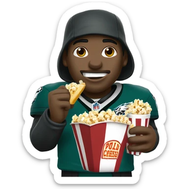 Philadelphia eagles fan eating cheesesteak and popcorn sticker