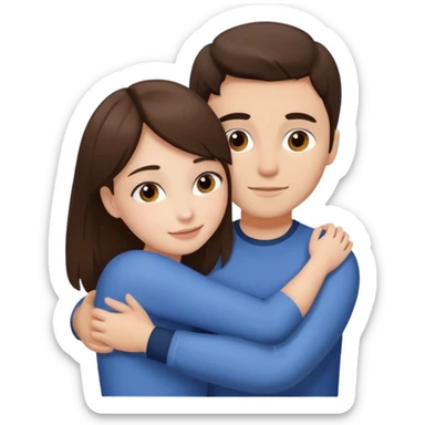 fair skinned girl hugs fair skinned guy, both brunettes sticker