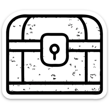 a weathered, worn, and grungy parchment styled red treasure chest with vintage feel sticker