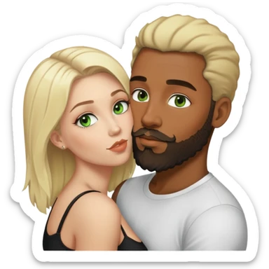 Light skin black man with beard kissing busty white woman with blond hair and green eyes  sticker