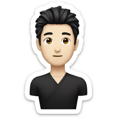 white skin color japanese man with black anime hair, make it from shoulders and create only one emoji MAKE BLACK HAİR BLACK sticker