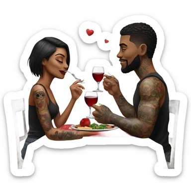 Romantic dinner date with hyper Realistic tattooed couple in love  sticker