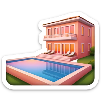 a villa with a sunset sticker
