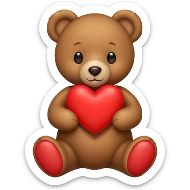 brown teddy bear hold red heart sticker