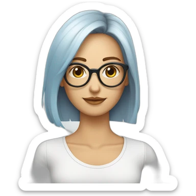 Mujer blanca pelo corto gafas azules ojos marrones sticker