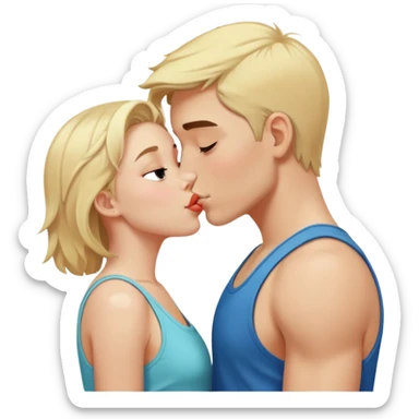 Blonde girl with a tank top kissing a boy  sticker