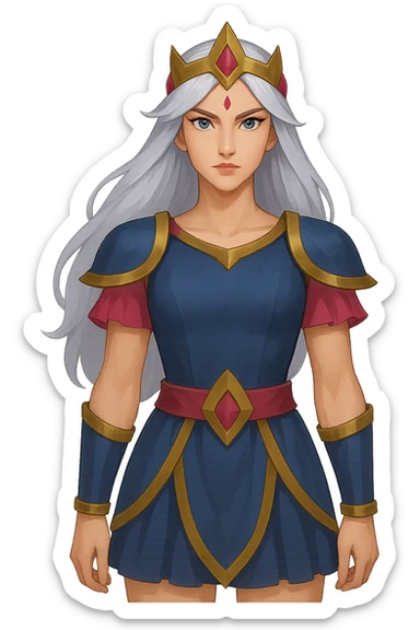 Repose the character in the reference image so she is standing still, facing forward, with arms relaxed at her sides. Keep the same style and outfit as the original. The stance should be neutral and portrait-like, matching the previous separated character images. Provide the output as a transparent PNG. sticker