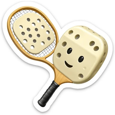 Cream pickleball with raquet sticker