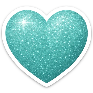Make the mint color heart glittery with sparkling glitter effect, keeping the background transparent. Focus on enhancing the glitter texture and shine on the mint color heart. sticker