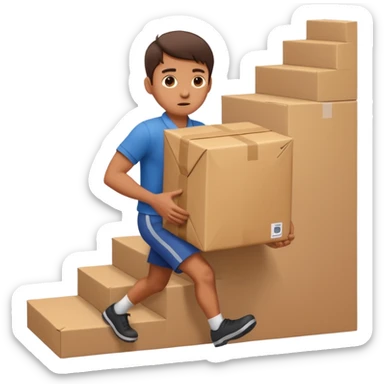 person struggling to carry a big package up steps, no text sticker