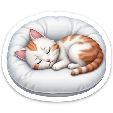 Tired kitten sleeping on a white pillow  sticker