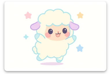 kawaii fluffy sheep jumping in the air with blushing cheeks sticker