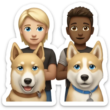 Brown boy, blond boy and a golden Husky with blue eyes sticker