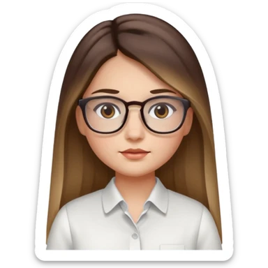 Chica de piel blanca con cabello liso largo con balayage, ojos cafe obcuro con lentes cuadrados, gordita, camisa e vestir blanca sticker