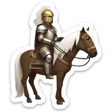 an avar nomadic soldier  with white skin and brown armor on a horse from the side sticker