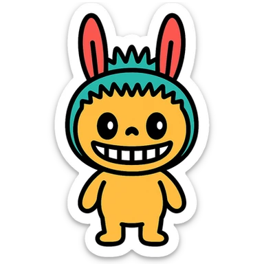 Labubu doll icon, playful, rounded lines, minimal details sticker