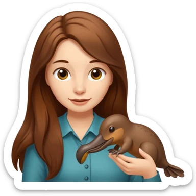 long brownhaired woman playing with platypus sticker