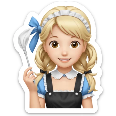 Gadis cantik memakai baju baris made seperti pembantu rambut di kelabang tersenyum manis dan membawa kain putih rambut nya tertiup angin sejuk  sticker