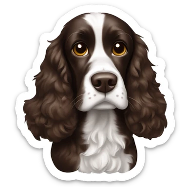 Dark brown cocker spaniel with white face sticker