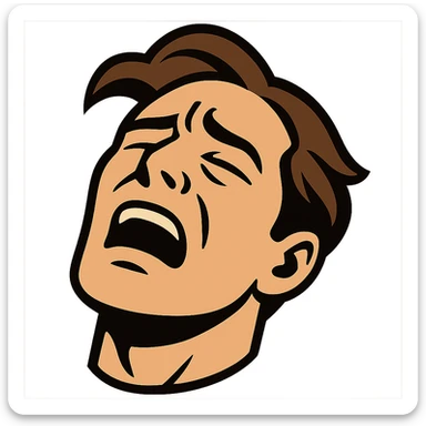 flat toon style dramatic dying face with bold lines sticker