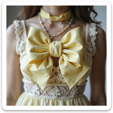 pastel yellow gothic bow and matching bracelet, lace and velvet details, photorealistic style, transparent background, variation 2 sticker