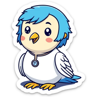 Me with parakeet blue at veterinarian sticker