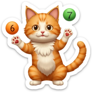 Cat juggling the numbers 6 and 7 sticker