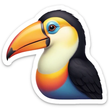 Meme-Worthy cute Sleeping Toucan Portrait Emoji, Head resting peacefully with a contented smile, showcasing a vibrantly colored beak and eyes gently closed in serene slumber, Simplified yet comically adorable features, highly detailed, glowing with a soft, drowsy tropical light, high shine, relaxed and utterly lovable, stylized with an air of playful laziness, bright and heartwarming, soft glowing outline, capturing the essence of a sleeping toucan that feels destined to become the next viral icon of adorable rest! sticker