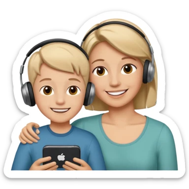 Mom and son listening to music sticker