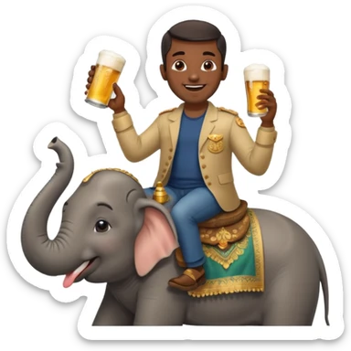Indian man riding an elephant while singing drinking a beer smiling  sticker