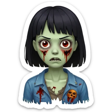 Zombie woman with black hair and bangs sticker
