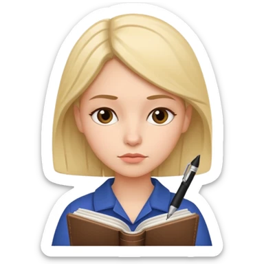 woman with a journal and pen, thoughtful expression sticker