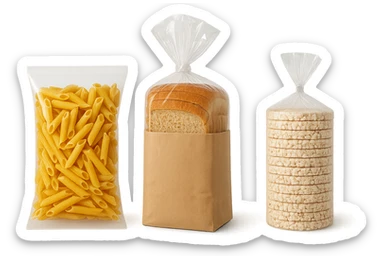 pacco di pasta realistico, pacco di pane, pacco di gallette di riso, 4k sticker