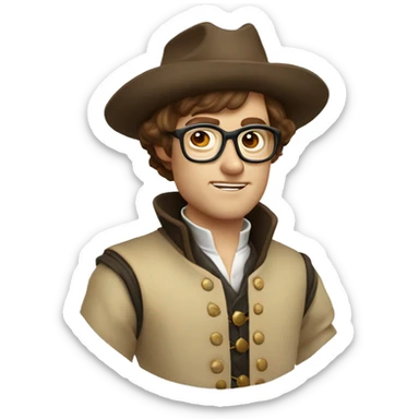 Musketeer man beige jacket short brown hair garden round glasses sticker