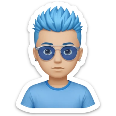 Blue Mohawk. Blue Eye. RoundSunglass. Teenage Boy. Light Blue Tshirt. Sleeve sticker