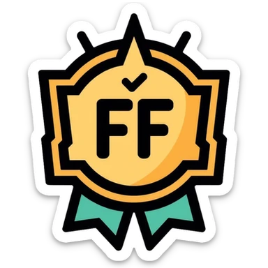 Gaming achievement badge with FF and a verification checkmark, gaming medal style, esports badge sticker