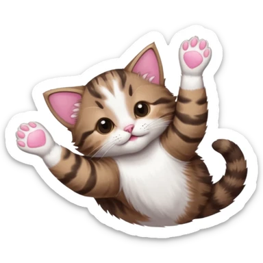 dark brown tabby and white kitten in funny positions stretched our upside down with eyes closed sticker