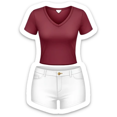 single wine red fitted v-neck t-shirt, cropped length, simple clean isolated garment only, no accessories, plain white background sticker