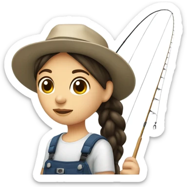 Dark brown ponytail white girl with hat fishing sticker