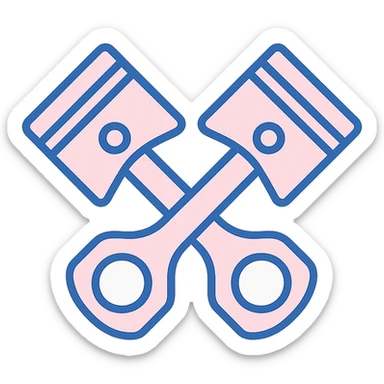two pistons crossed into an X shape, light baby pink, flat modern style sticker